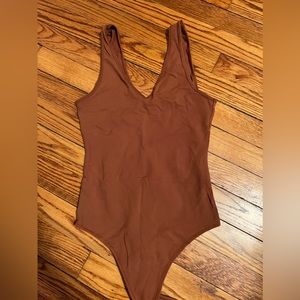 Brown V-Neck Bodysuit